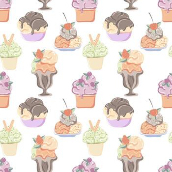 Seamless pattern with different ice cream in a cup vector