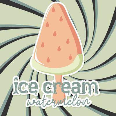 Watermelon Ice cream sticker on swirl retro background