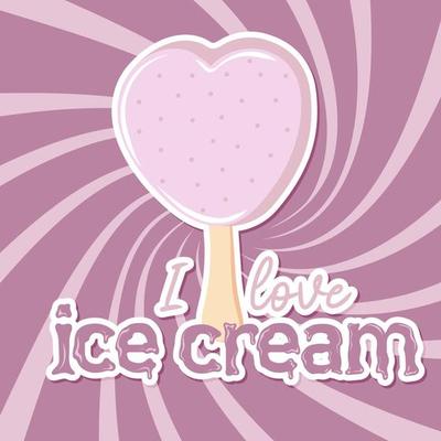 I love Ice cream. Sticker on swirl retro background