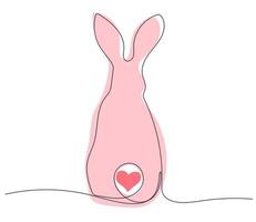 Continuous one line drawing of Bunny or Rabbit with tail on heart shape vector