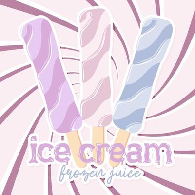 Ice cream frozen juice sticker on swirl retro background