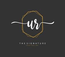 UR Initial letter handwriting and  signature logo. A concept handwriting initial logo with template element. vector