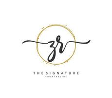 ZR Initial letter handwriting and  signature logo. A concept handwriting initial logo with template element. vector