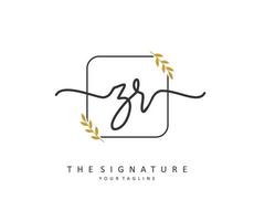 ZR Initial letter handwriting and  signature logo. A concept handwriting initial logo with template element. vector