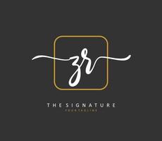 ZR Initial letter handwriting and  signature logo. A concept handwriting initial logo with template element. vector