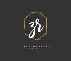 ZR Initial letter handwriting and  signature logo. A concept handwriting initial logo with template element. vector