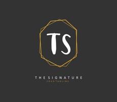 T S TS Initial letter handwriting and  signature logo. A concept handwriting initial logo with template element. vector