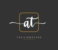 A T AT Initial letter handwriting and  signature logo. A concept handwriting initial logo with template element. vector