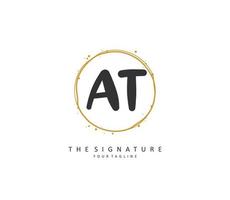 A T AT Initial letter handwriting and  signature logo. A concept handwriting initial logo with template element. vector