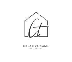 C T CT Initial letter handwriting and  signature logo. A concept handwriting initial logo with template element. vector