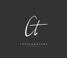 C T CT Initial letter handwriting and  signature logo. A concept handwriting initial logo with template element. vector