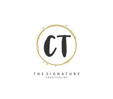 C T CT Initial letter handwriting and  signature logo. A concept handwriting initial logo with template element. vector