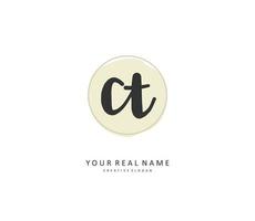 C T CT Initial letter handwriting and  signature logo. A concept handwriting initial logo with template element. vector