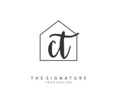 C T CT Initial letter handwriting and  signature logo. A concept handwriting initial logo with template element. vector