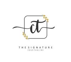 C T CT Initial letter handwriting and  signature logo. A concept handwriting initial logo with template element. vector