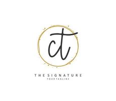 C T CT Initial letter handwriting and  signature logo. A concept handwriting initial logo with template element. vector