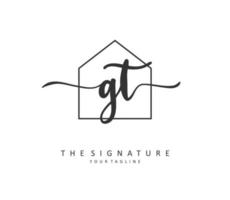 G T GT Initial letter handwriting and  signature logo. A concept handwriting initial logo with template element. vector