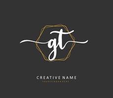 G T GT Initial letter handwriting and  signature logo. A concept handwriting initial logo with template element. vector