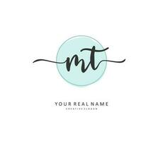 M T MT Initial letter handwriting and  signature logo. A concept handwriting initial logo with template element. vector