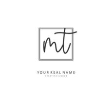 M T MT Initial letter handwriting and  signature logo. A concept handwriting initial logo with template element. vector