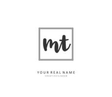 M T MT Initial letter handwriting and  signature logo. A concept handwriting initial logo with template element. vector