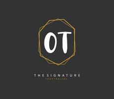 O T OT Initial letter handwriting and  signature logo. A concept handwriting initial logo with template element. vector