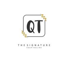 Q T QT Initial letter handwriting and  signature logo. A concept handwriting initial logo with template element. vector