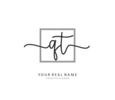 Q T QT Initial letter handwriting and  signature logo. A concept handwriting initial logo with template element. vector