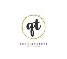 Q T QT Initial letter handwriting and  signature logo. A concept handwriting initial logo with template element. vector