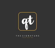 Q T QT Initial letter handwriting and  signature logo. A concept handwriting initial logo with template element. vector