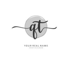 Q T QT Initial letter handwriting and  signature logo. A concept handwriting initial logo with template element. vector