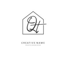 Q T QT Initial letter handwriting and  signature logo. A concept handwriting initial logo with template element. vector