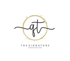 Q T QT Initial letter handwriting and  signature logo. A concept handwriting initial logo with template element. vector