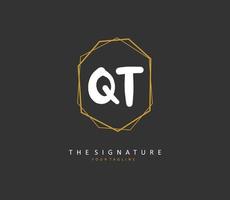 Q T QT Initial letter handwriting and  signature logo. A concept handwriting initial logo with template element. vector