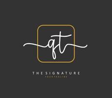 Q T QT Initial letter handwriting and  signature logo. A concept handwriting initial logo with template element. vector