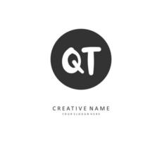 Q T QT Initial letter handwriting and  signature logo. A concept handwriting initial logo with template element. vector