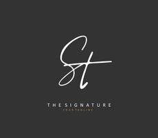 S T ST Initial letter handwriting and  signature logo. A concept handwriting initial logo with template element. vector