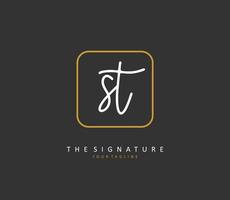 S T ST Initial letter handwriting and  signature logo. A concept handwriting initial logo with template element. vector