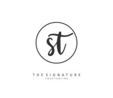 S T ST Initial letter handwriting and  signature logo. A concept handwriting initial logo with template element. vector
