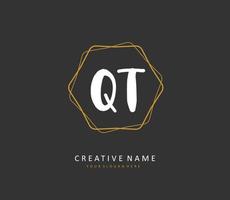 Q T QT Initial letter handwriting and  signature logo. A concept handwriting initial logo with template element. vector