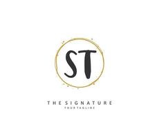 S T ST Initial letter handwriting and  signature logo. A concept handwriting initial logo with template element. vector