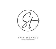S T ST Initial letter handwriting and  signature logo. A concept handwriting initial logo with template element. vector