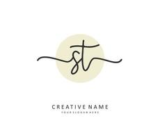 S T ST Initial letter handwriting and  signature logo. A concept handwriting initial logo with template element. vector