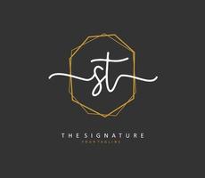 S T ST Initial letter handwriting and  signature logo. A concept handwriting initial logo with template element. vector