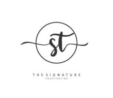 S T ST Initial letter handwriting and  signature logo. A concept handwriting initial logo with template element. vector