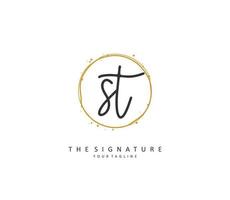 S T ST Initial letter handwriting and  signature logo. A concept handwriting initial logo with template element. vector