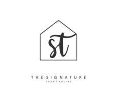 S T ST Initial letter handwriting and  signature logo. A concept handwriting initial logo with template element. vector