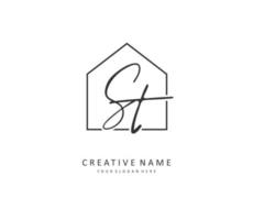 S T ST Initial letter handwriting and  signature logo. A concept handwriting initial logo with template element. vector