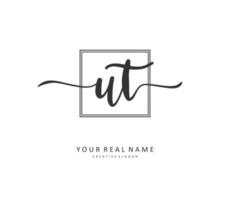 U T UT Initial letter handwriting and  signature logo. A concept handwriting initial logo with template element. vector