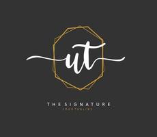 U T UT Initial letter handwriting and  signature logo. A concept handwriting initial logo with template element. vector